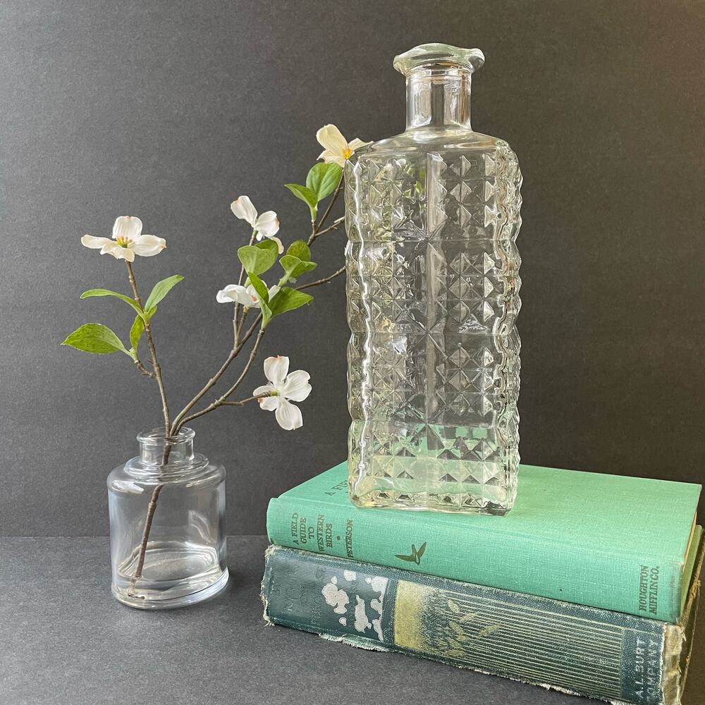 Vintage Clear Quilted Pressed Glass Bottle Bar Decor